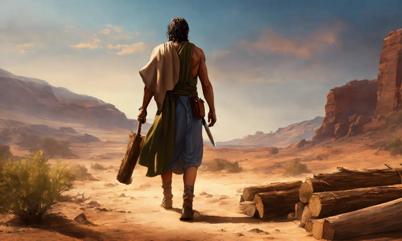 a painting of a man walking through a desert