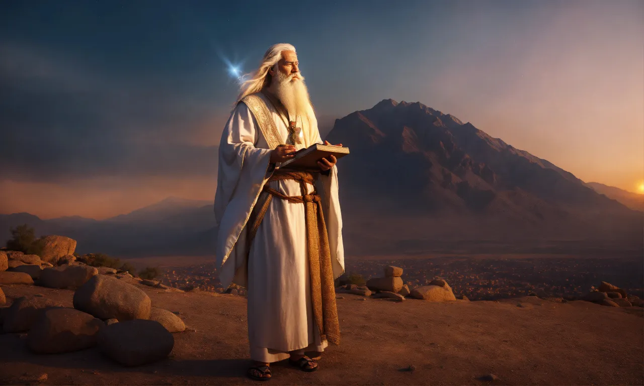 a man with a long white beard standing in the desert