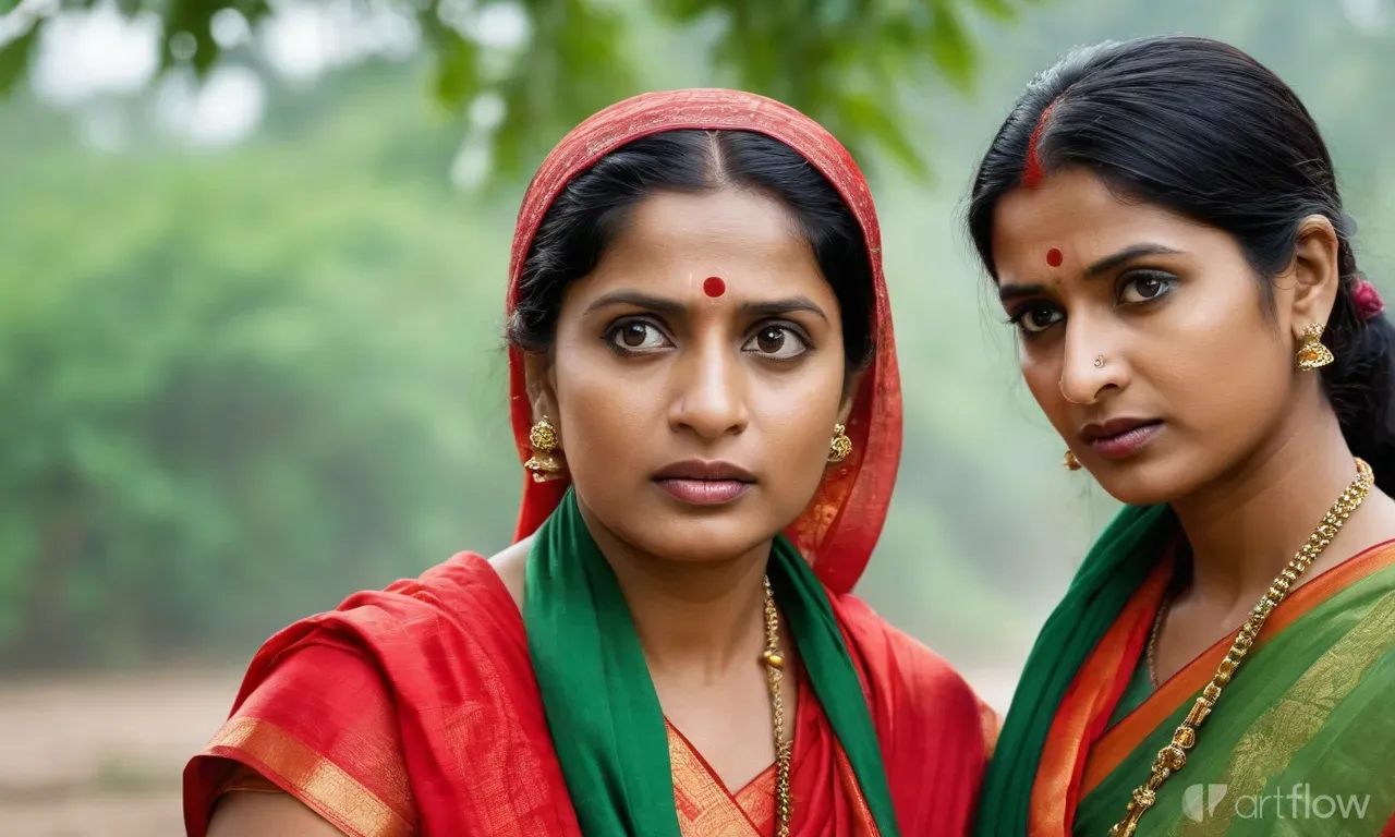 two women in sari are talking 