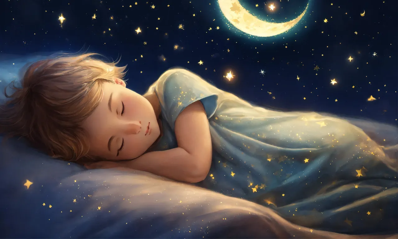 a painting of a child sleeping on a bed