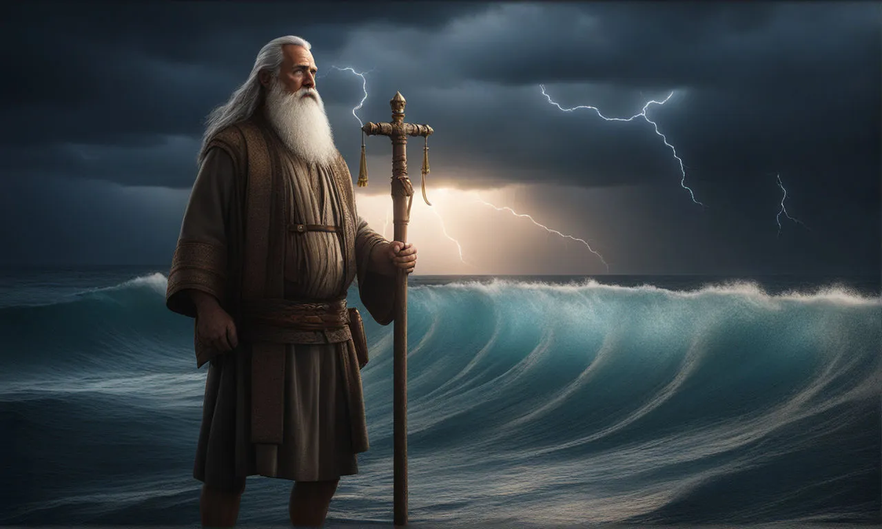 a painting of a man standing in front of a storm