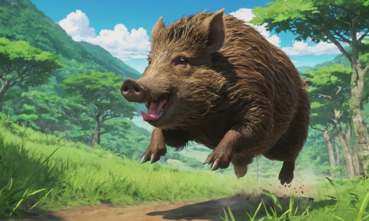 a boar is running through a grassy field