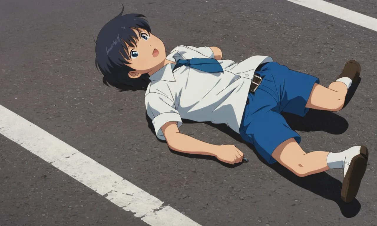 a young man laying on the ground in a parking lot