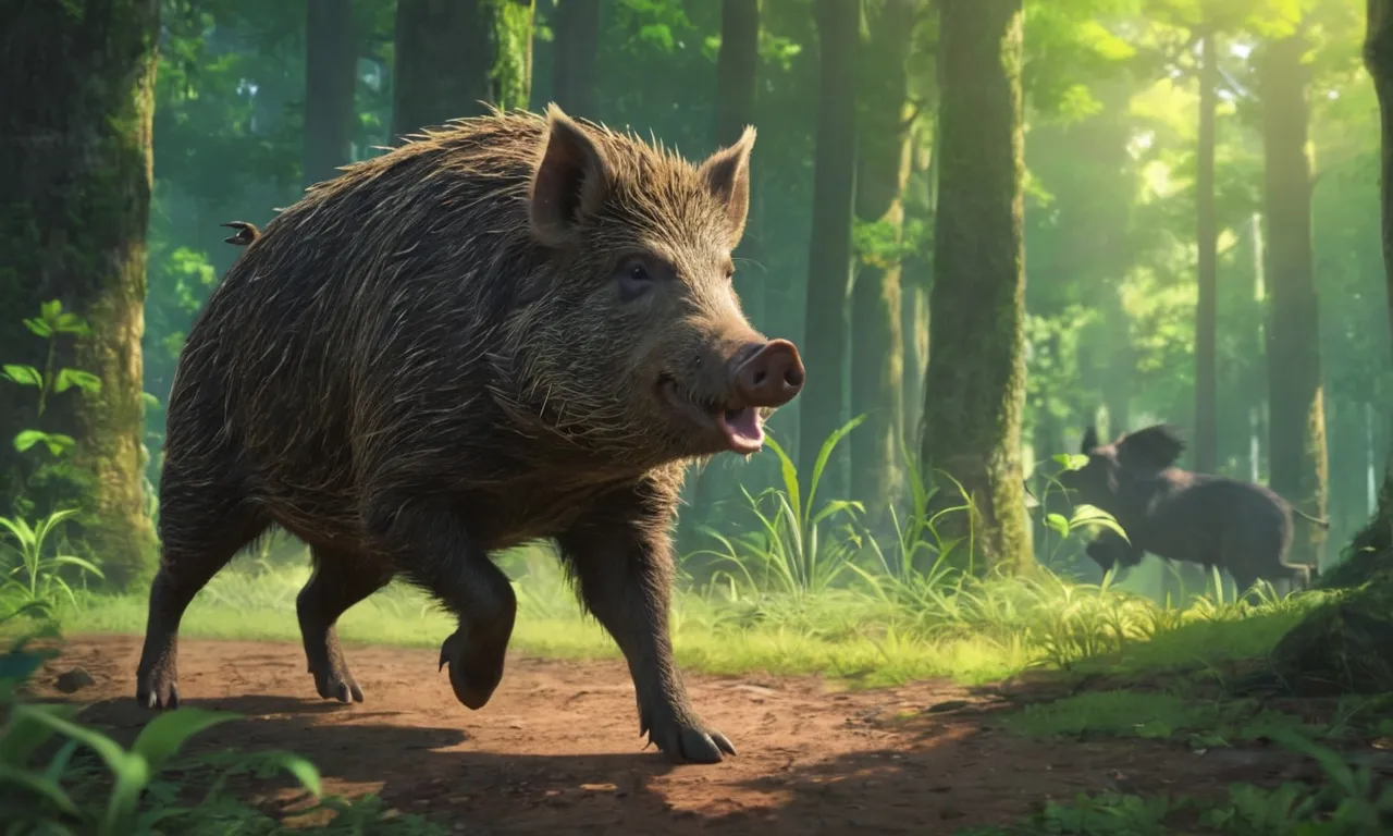 a wild boar running across a dirt road