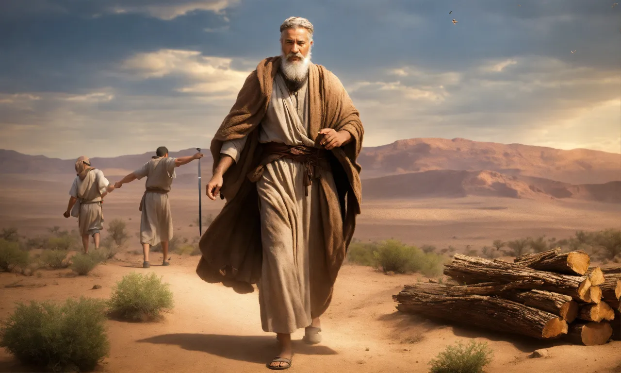 a painting of a man walking in the desert