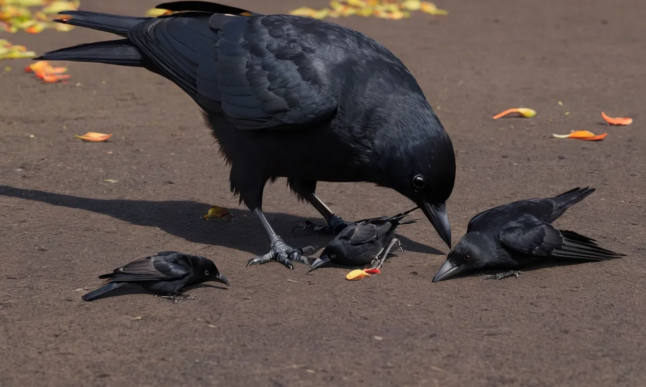 A single crow catches a single cuckoo with its beak