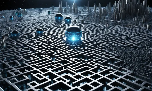 a futuristic city surrounded by mazes and glowing lights