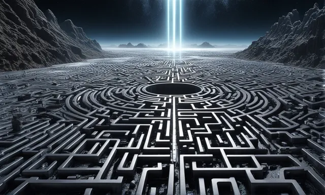 a maze in the middle of a mountain with a light at the end