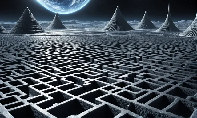 an alien landscape with a maze in the middle of it