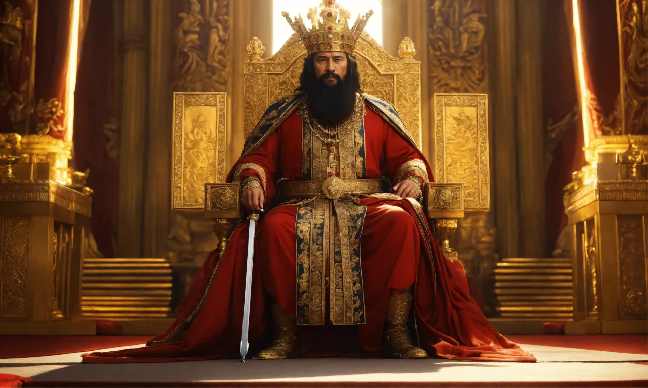 a man with a beard sitting on a golden throne