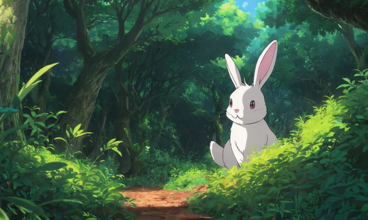 a rabbit sitting in the middle of a forest