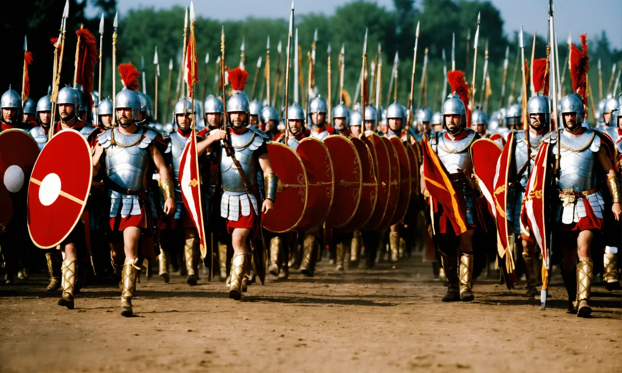 a group of men dressed in roman armor