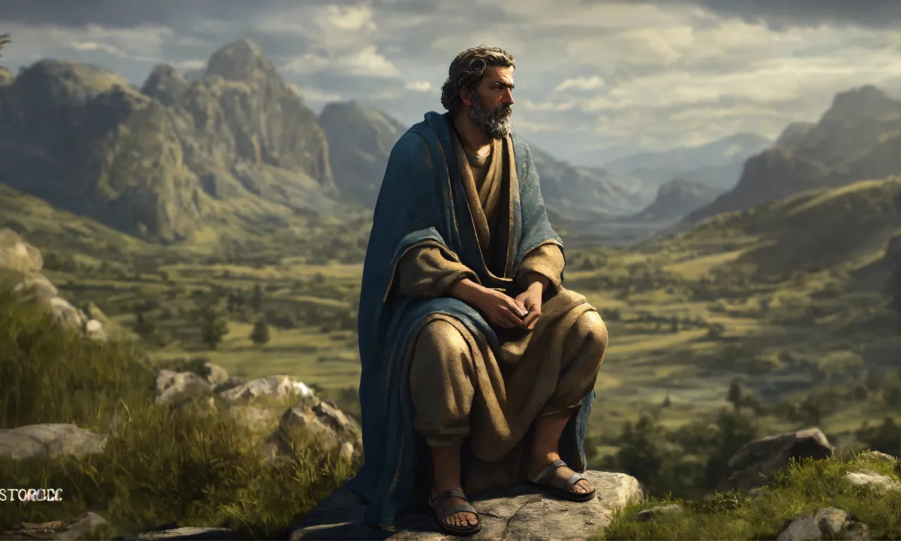 a painting of jesus sitting on a rock