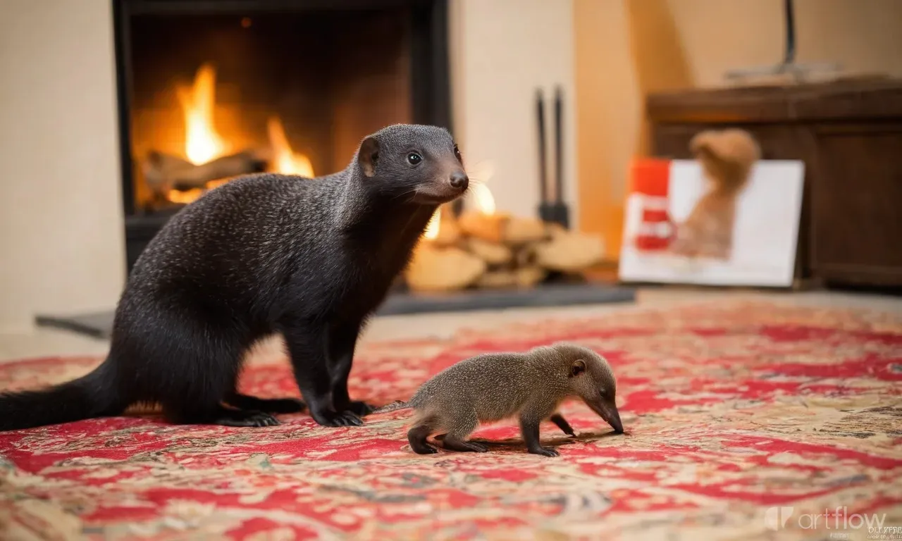 a couple of animals standing on top of a rug