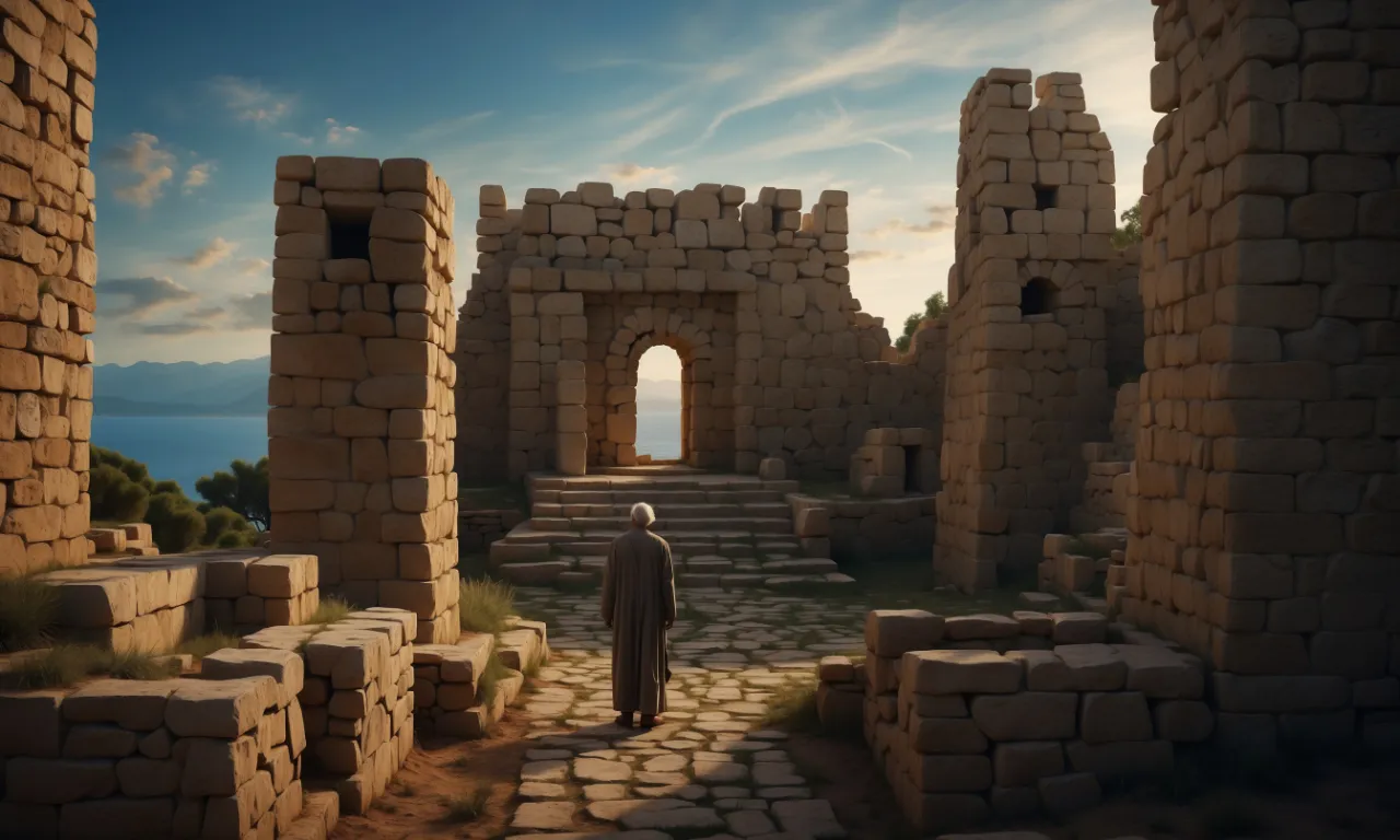 a man standing in front of a stone structure