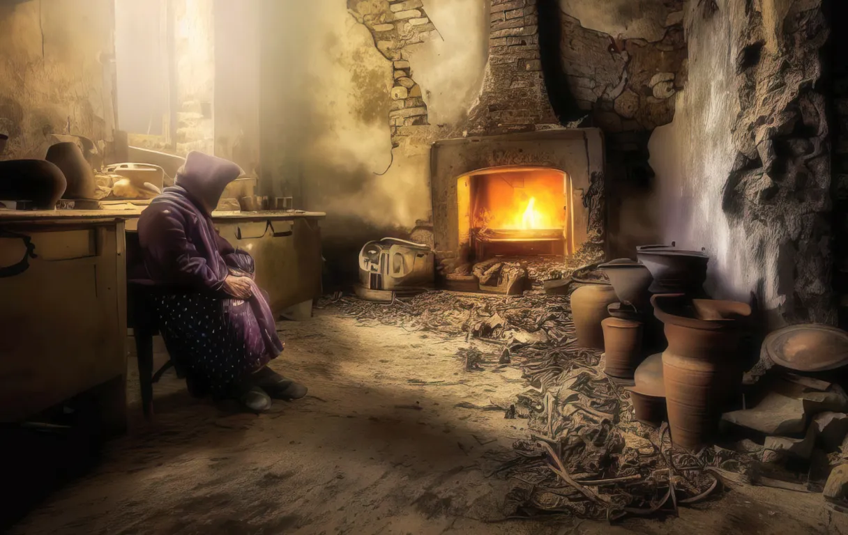 a woman sitting in front of a fire place