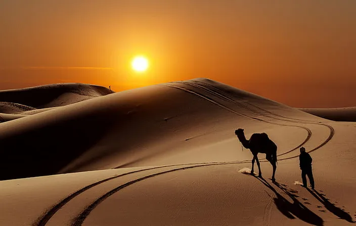 a couple of people that are standing in the sand