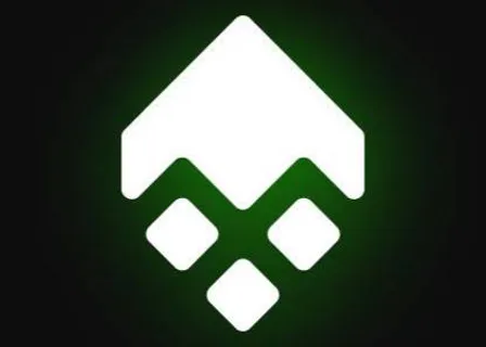 a green and white logo on a black background