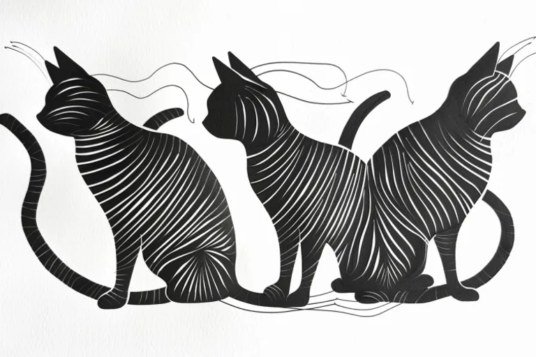 a drawing of three cats sitting next to each other