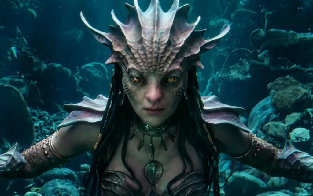 a close up of a sea witch in a costume