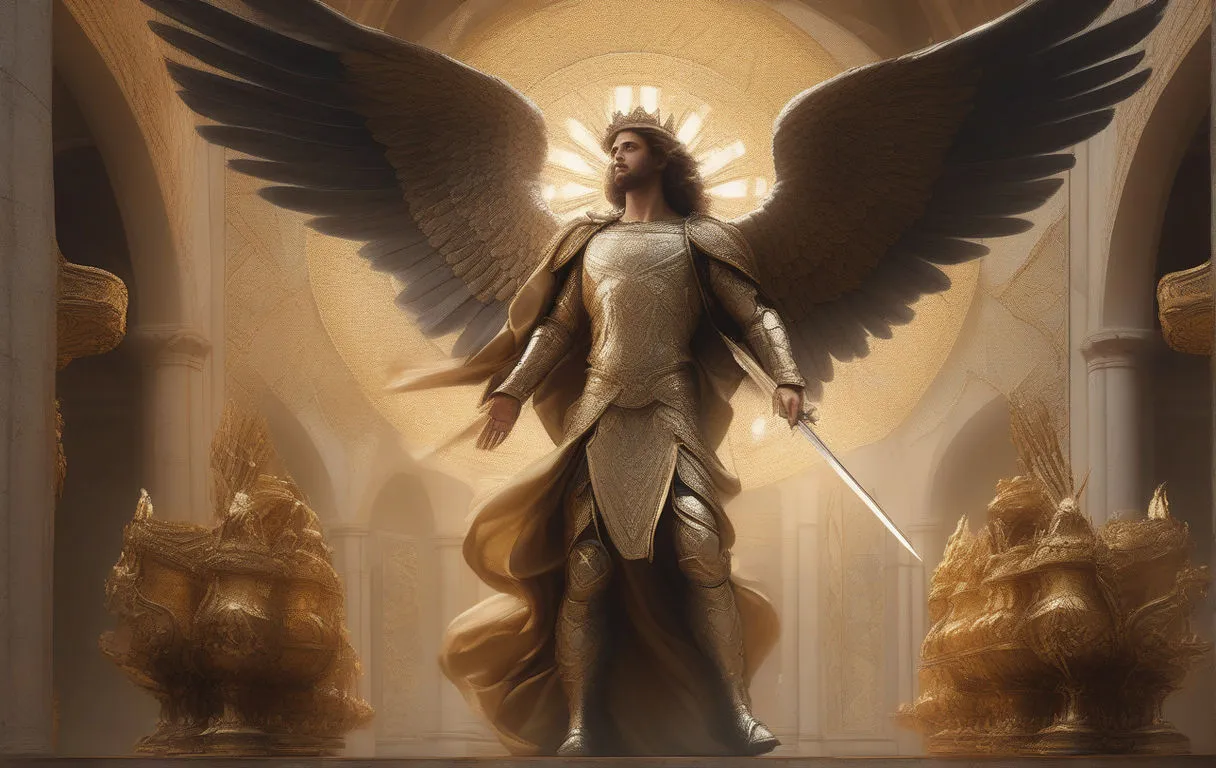 mythical creature, art, supernatural creature, angel, sculpture, cg artwork, wing, statue, fictional character, metal