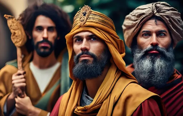 a group of three men with long hair and beards