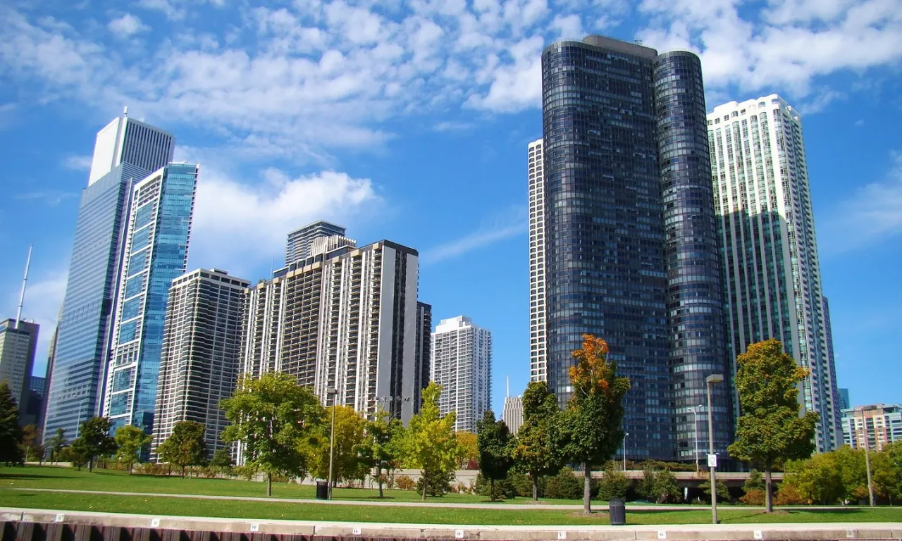 a group of tall buildings sitting next to each other