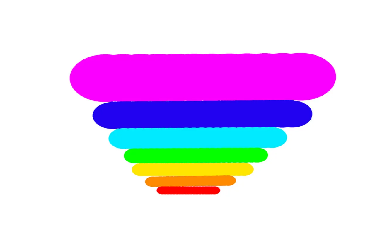 a drawing of a rainbow colored object on a white background