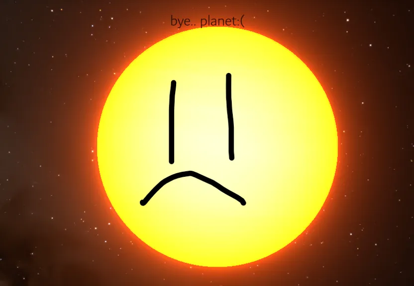 a yellow sun with a sad face drawn on it