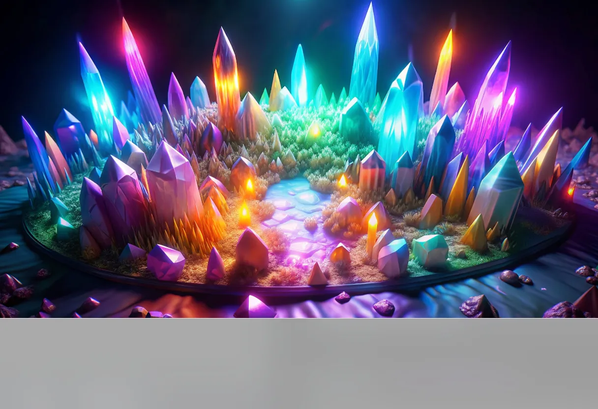 a colorful display of crystals and rocks on a table