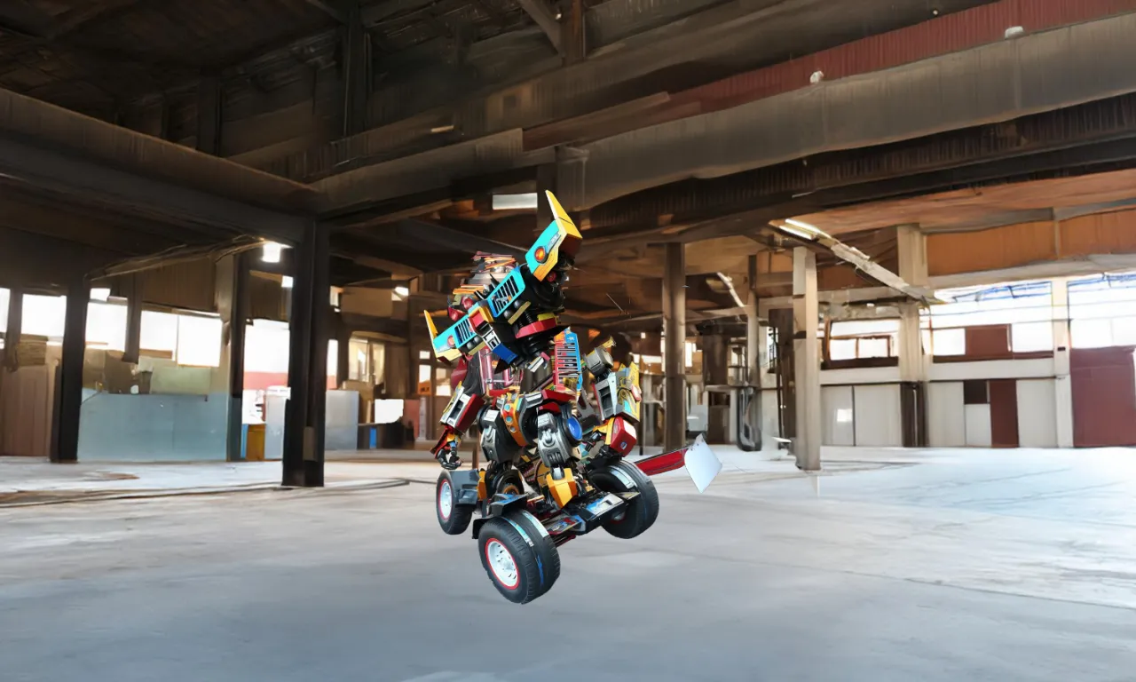 a person riding a four wheeled vehicle in a warehouse