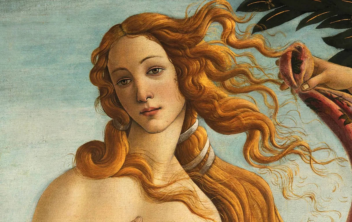 a painting of a woman with long red hair