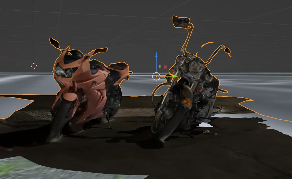 3D motorcycles parked next to each other