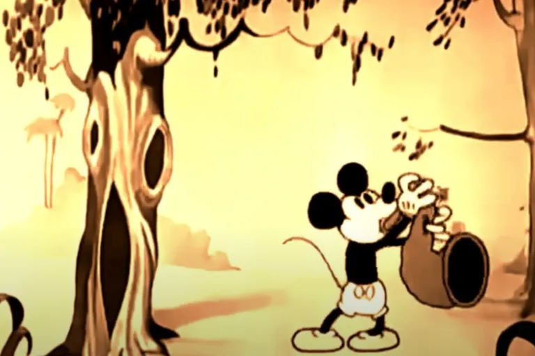 a painting of a mickey mouse in a forest