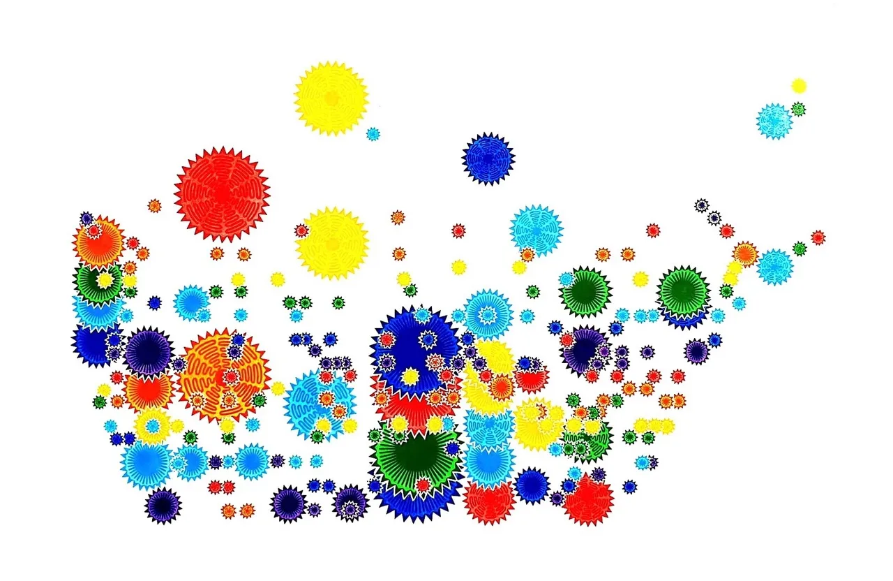 a group of multicolored circles on a white background