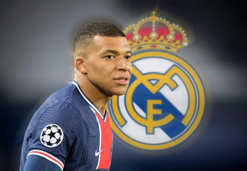 Mbappe with the real madrid logo on the back