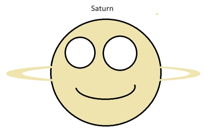 a drawing of saturn with a smiley face