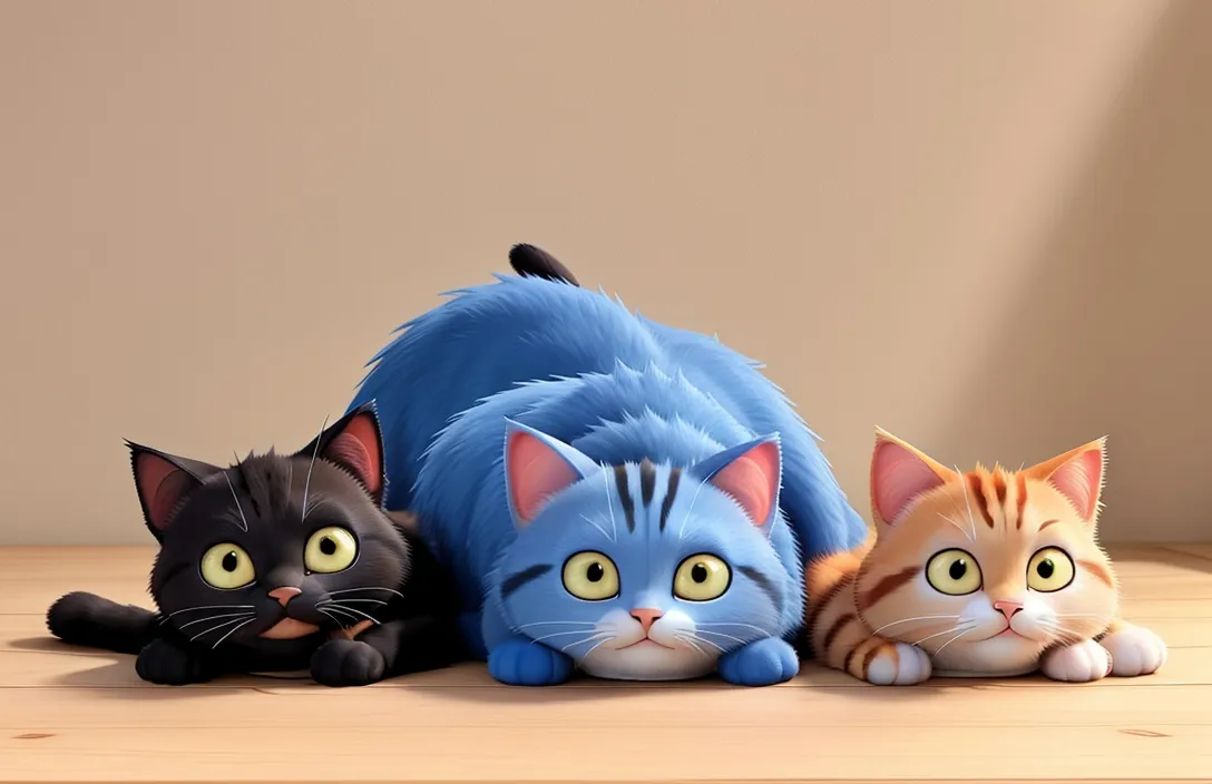 a group of cats playing, 3d animation