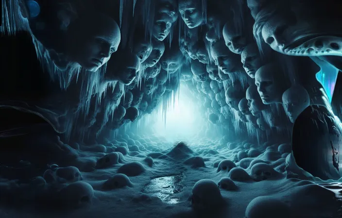 an ice cave with a light at the end