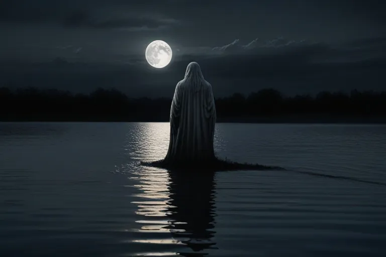 a person standing in a body of water with a full moon in the background