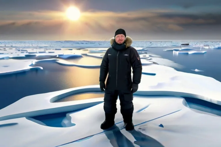 Host standing against the snowy Antarctic landscape, summarizing the discovery.
