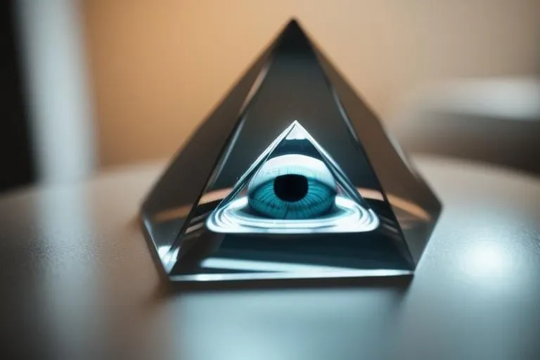 a glass pyramid with an eye inside of it