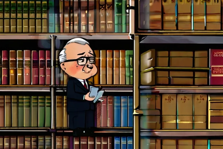 a cartoon of a man standing in front of a bookshelf