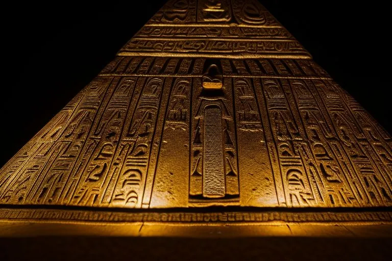 an egyptian pyramid lit up in the dark