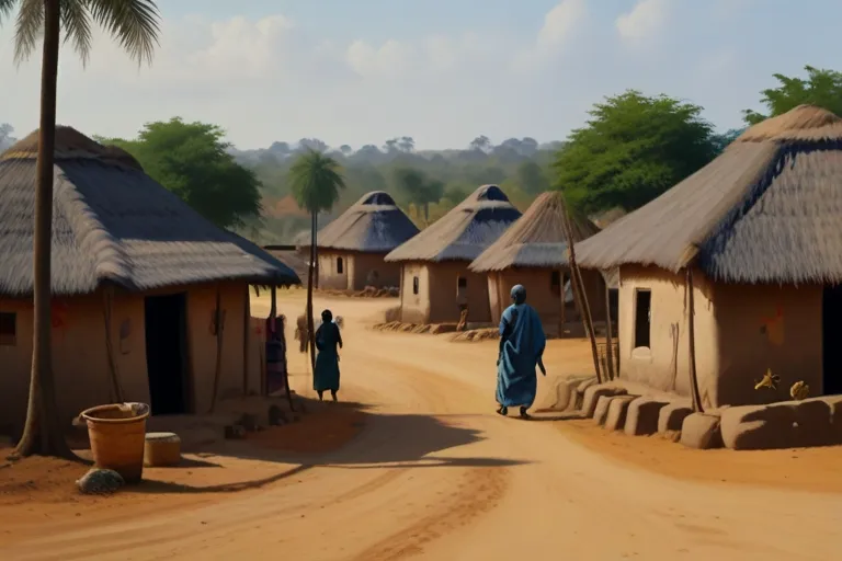 a group of people walking down a dirt road