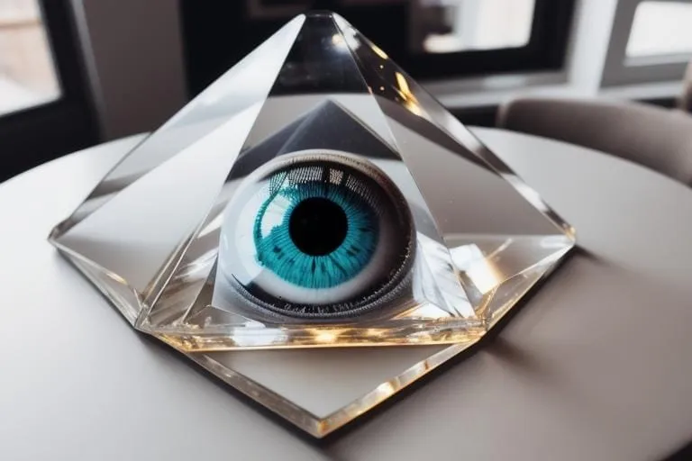 a glass pyramid with an eye inside of it