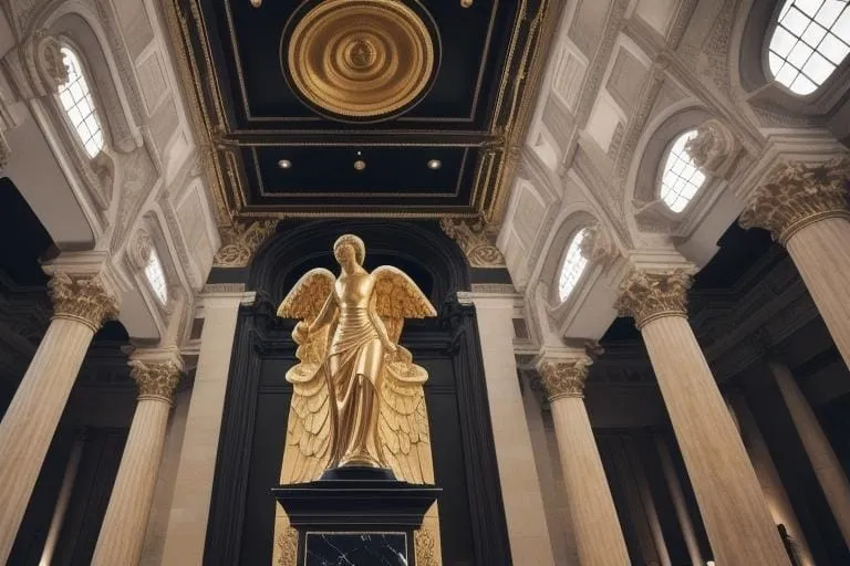 a statue of an angel in the middle of a building