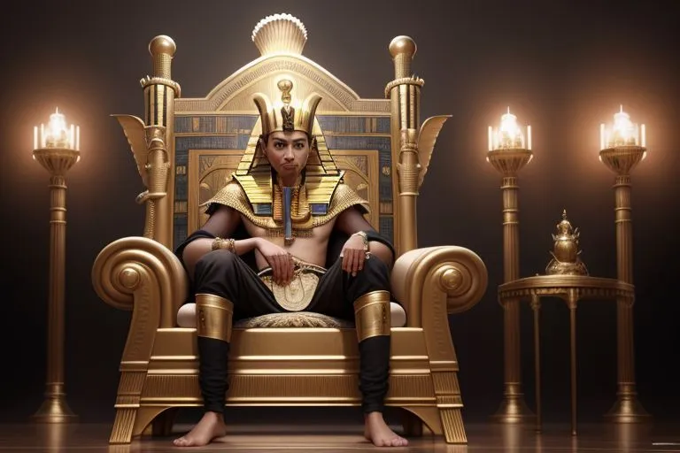 an egyptian man sitting on a golden throne