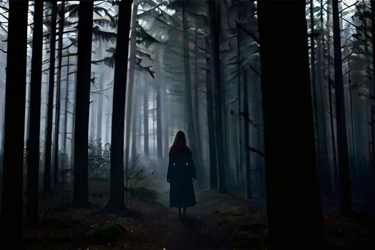 a person standing in the middle of a forest