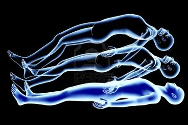 a 3d image of human astral body  flying up